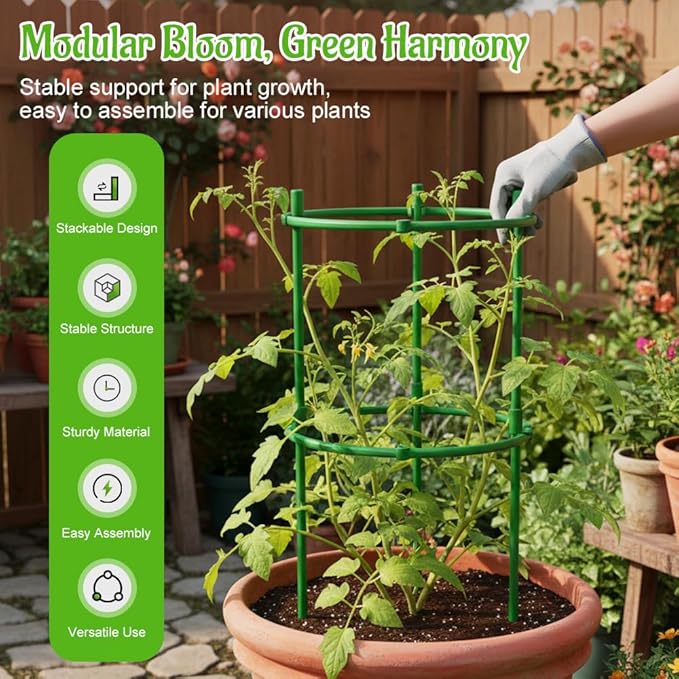Plant Support Stakes, 2025 Upgraded Tomato Cages for Garden, Garden Flower Stakes, Round Plants Support for Indoor Outdoor Climbing Plants Vegetable Flower Pot (6, Green)