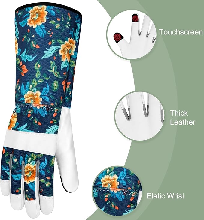 Leather Long Gardening Gloves for Women Thorn Proof Garden Gloves Yard Working Gloves