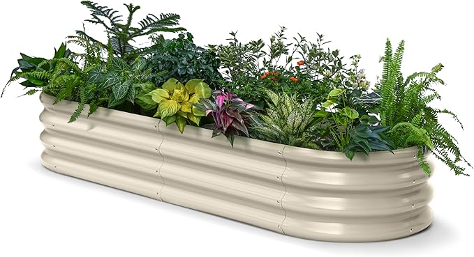 Galvanized Raised Garden Bed 6x2x1ft - 12" Tall Metal Planter Box for Outdoor Plants, Vegetable, Herb with Durable Steel & Rot Resistant, Small Flower Bed for Balcony and Patio - Sand Beige