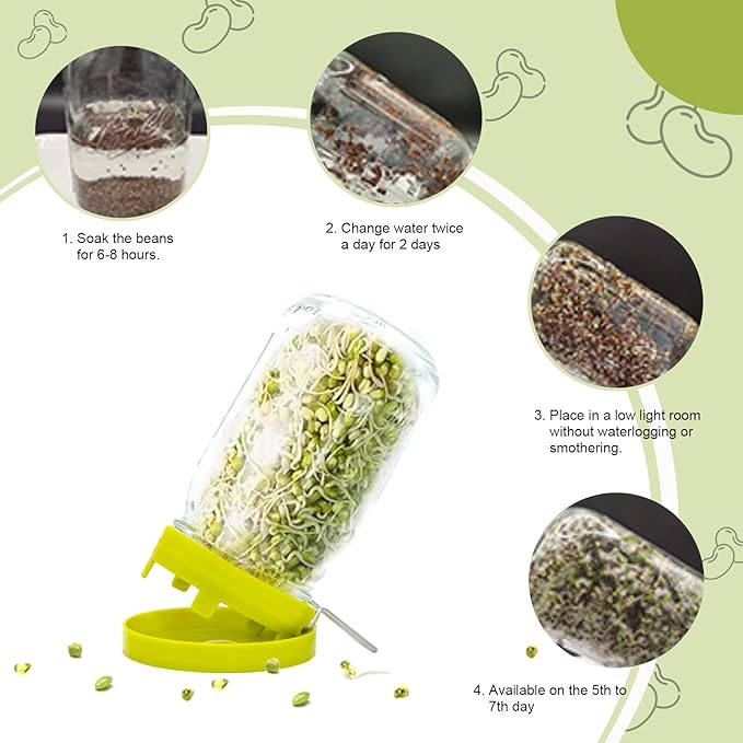 Sprouting Lids, Mason Jar Lids Wide Mouth-Sprouting Trays For Sprouts-Sprouts Growing Kit，Can Be Placed Vertically Or Diagonally（One lid and one drip tray）