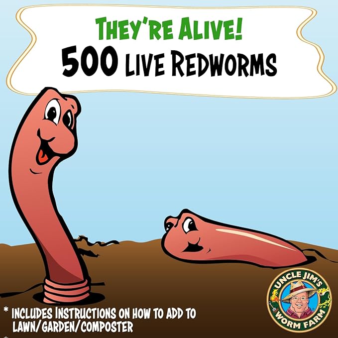 Uncle Jim's Worm Farm 500 Count Red Wiggler Composting Worms Mix for Garden Soil or Fishing | Starter Pack of Compost Worms Improves Soil Structure and Quality for Healthier Gardens