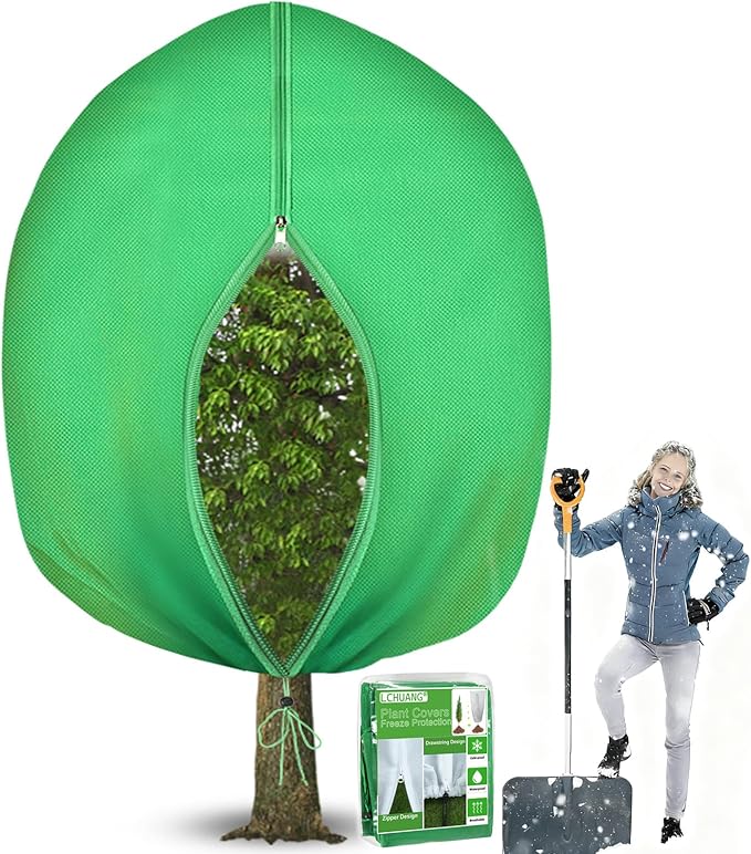 Winter Plant Covers Freeze Protection - 118" x 118" Extra Large Frost Blankets for Plants Tree Shrubs Cloth Anti-Freeze Protector Drawstring Bags Jacket for Outdoor Plants (3.2 oz/yd²)