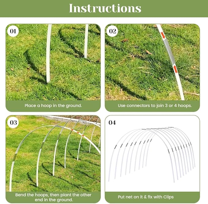 Greenhouse Hoops 120pcs, Sunwuk Garden Hoops for 1-3.5ft Wide Raised Bed, 30 Sets of 5.6ft Long Super Bendable Fiberglass Support Hoops Frame, Mini Greenhouse Flat for Row Cover (S Size)