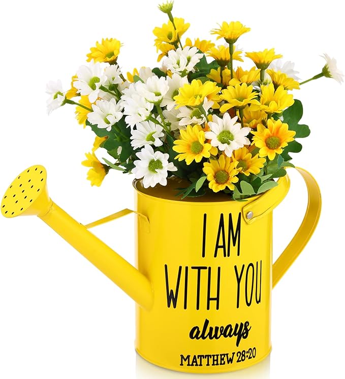 1. 6l Christian Galvanized Metal Watering Can with Inspirational Bible Verses Small Christian Religious Gardening Can Church Gift for Women for Outdoor House Indoor Plants(Yellow,1.6 L)