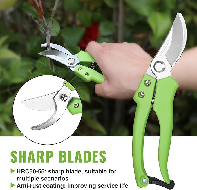 WORKPRO Garden Clippers, 2 Pcs Flower Scissors Include 8" Bypass Pruner and 8.5'' Straight Blade Shear, Professional Pruning Shears Kit for Cutting Flowers, Trimming Plants, Fruits Picking