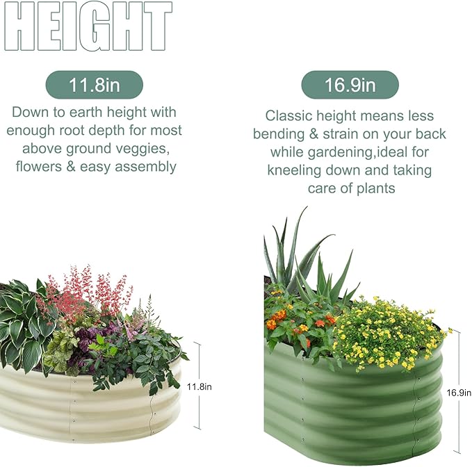 2-Pack Galvanized Steel Raised Garden Beds 8x2ft Oval - 17" Tall 9-in-1 Modular Planter Boxes for Vegetables/Flowers, Rust-Proof Metal Outdoor Planters with Rubber Edging (Green, Set of 2)