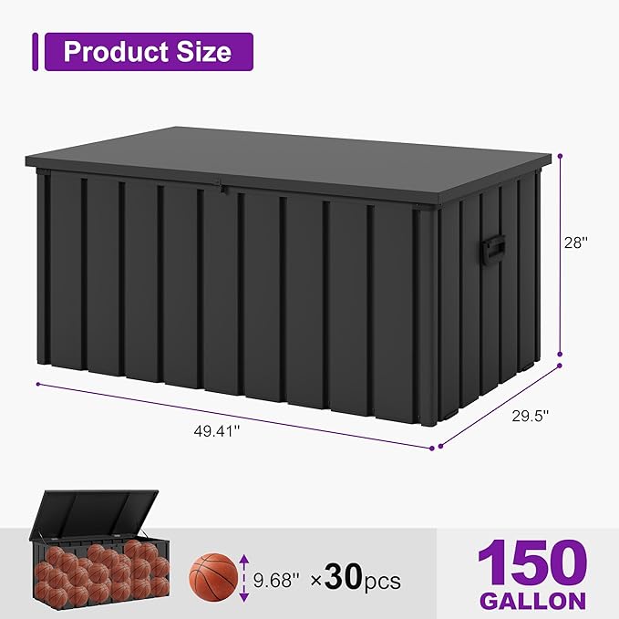 PURPLE LEAF Outdoor Deck Box 150 Gallon Waterproof Lockable Storage Box Container with Lid Deck Organization for Patio Cushions Side Table Pool Accessories Garden Tools, Gray