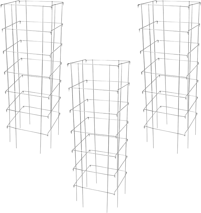 Garden Elements Square Tomato Cage, 58 Inch (Pack of 3) – Heavy Duty Galvanized Steel Plant Support, Collapsible Garden Trellis with 8-Leg Stability for Climbing Vegetables & Vines