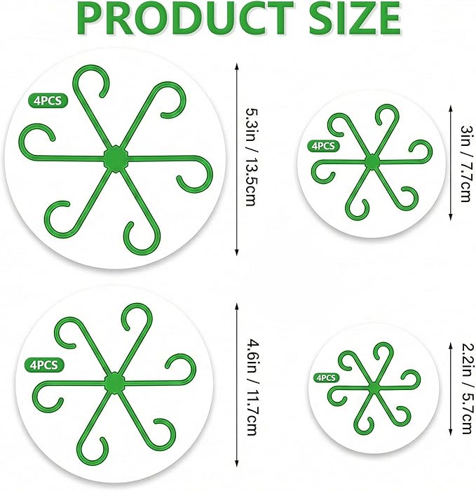 Opasyo 16PCS Plant Stem Support for Indoor Plants, Climbing Houseplant Stem Supports, 4 Sizes Reusable Clips for Monstera, Orchid & Pothos, Climbing Stem Holders (Green)