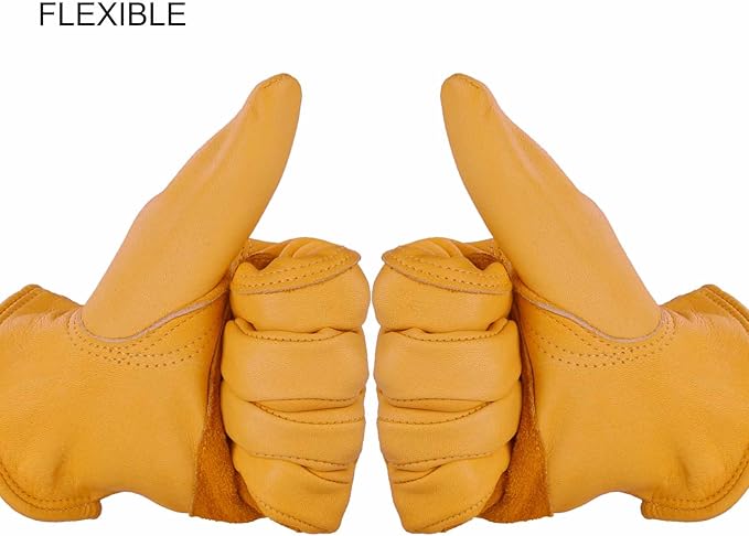 OZERO Gardening Work Gloves Men,1 Pair Insulated Heavy Duty Cut Resistant Thorn Proof Leather Cowhide Mens Women Mechanic Garden Gloves for Driving Welding-Medium
