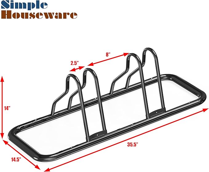Simple Houseware 2-Bike Floor Storage Rack - Adjustable Bicycle Parking Stand & Garage Organizer for Road and Kids Bikes, Black