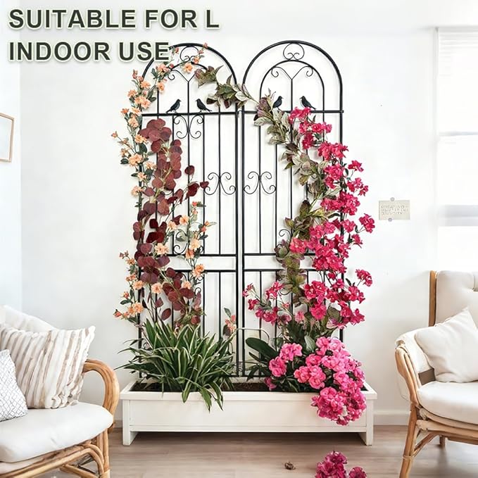 2 Pack Metal Garden Trellis, 86.7" H x 19.7" W Black Coated Wire Lattice Panel, Sturdy Plant Support for Climbing Roses Vines Cucumber Vegetables Outdoor Patio Yard