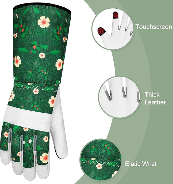 Leather Long Gardening Gloves for Women Thorn Proof Garden Gloves Yard Working Gloves