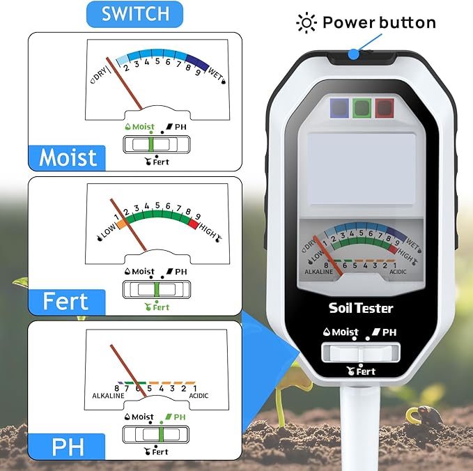 Long Probe Soil Moisture Meter, 7-in-1 Soil PH Tester/Soil Moisture/Fertility with 2 Types Probes, LCD Display Air Temp/Air Humidity/Sunlight Intensity/BGR Spectral for Plants Garden, Lawn,Indoor Outd