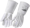 TOPDC Premium Goatskin Leather Welding Gloves, Split Cowhide Back, TIG Welding Gloves with Reinforced Palm Thumb Index Finger (Grey-White, 14 Inch Large)