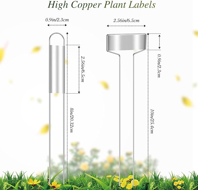 LEIFIDE 61 Pieces Zinc Plant Tags Kit, 30 Pcs 10 Inch Rectangle Metal Plant Labels, 30 Rainproof Pet Films, 1 Marker Pen, Reusable Garden Waterproof Markers Tags(T U Shape)