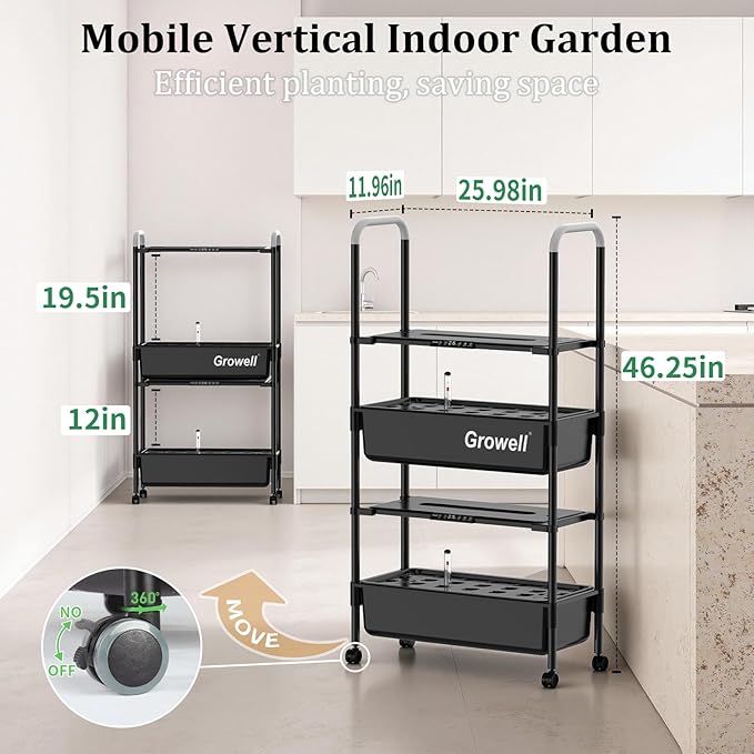 Hydroponics Growing System Kit, 54 Pods Vertical Indoor Herb Garden with Smart LED Grow Light, Auto Circulating Water Pump Each Tier, 28L Hydroponic Gardening Systems for Ideal Gifts (Black)