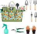 Garden Tool Set, 9 Pcs Heavy Duty Stainless Steel Gardening Hand Tool, Green Garden Tool Bag Kit w/Yellow Flower, Gardening Supplies Gifts for Women Men Mom Dad Gardener Beginner