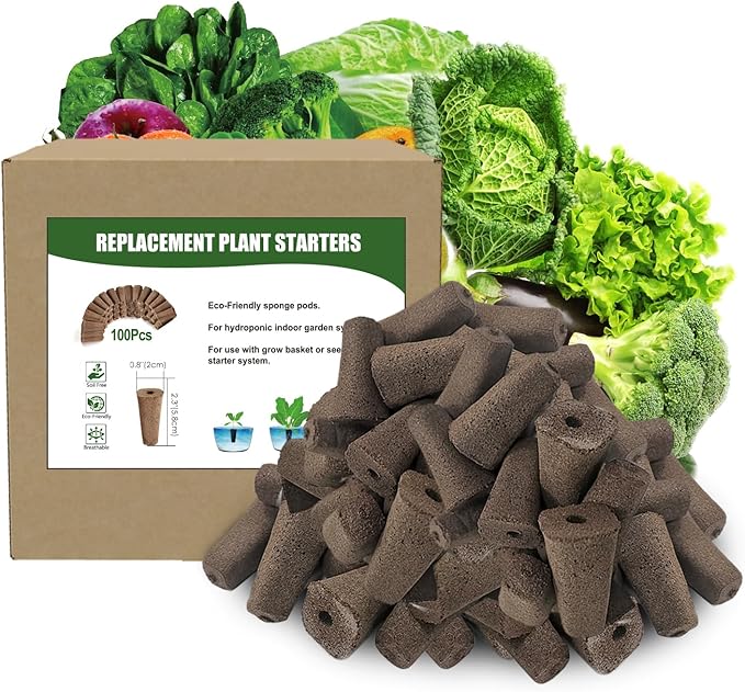 100pcs Grow Sponges Seed Starter Pods, Indoor Plants Hydroponics Supplies Compatible with QYO, LYKO,Idoo Hydroponics Growing System(Square)