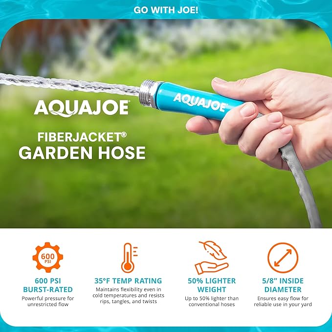 Aqua Joe AJFJH50-58-PRX XTREME FIBERJACKET Flexible, Kink-Resistant Garden Hose, 600 PSI Max, 5/8-Inch Diameter, 50 Feet