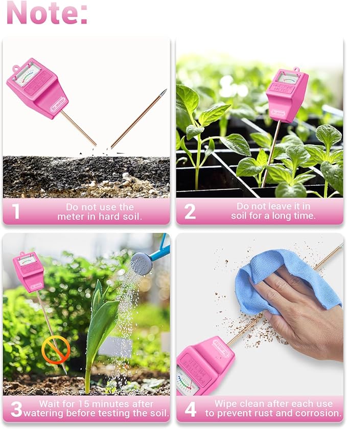 Soil Moisture Meter Tester for Plants, Hygrometer Moisture Sensor for Houseplants Indoor Outdoor Garden Lawn Use - Plant Water Meter Gauge Test Kit, No Battery Needed - Gardening Gifts, Pink