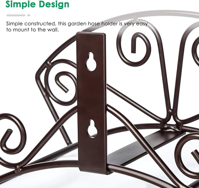 TomCare Garden Hose Holder Heavy Duty Water Hose Holder Solid Metal Hoses Hanger Wall Mount Decorative Durable Garden Hoses Storage Hose Reel Hose Organizer for Outside Yard, Bronze