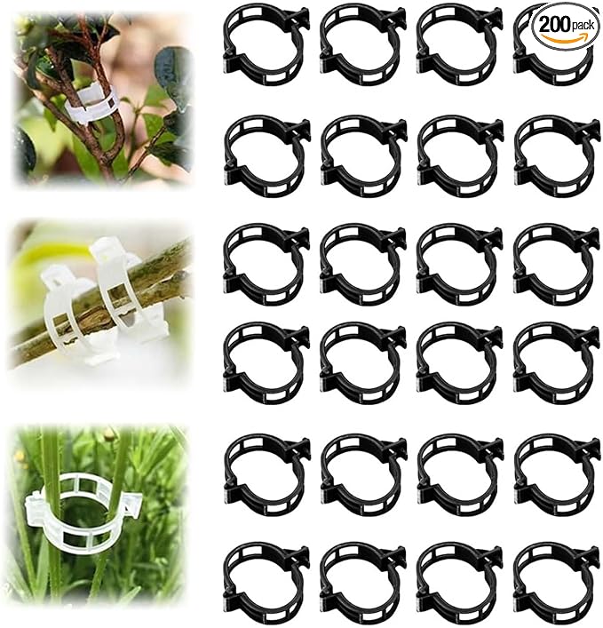 Secured Plastic Plant Clip, 2025 Upgrade Plant Support Clips Reusable Garden Clips, Garden Clips for Climbing Plants, Plastic Trellis Clips Tomato Grape Vine Vegetables Plant Fixing Clips (200, Black)