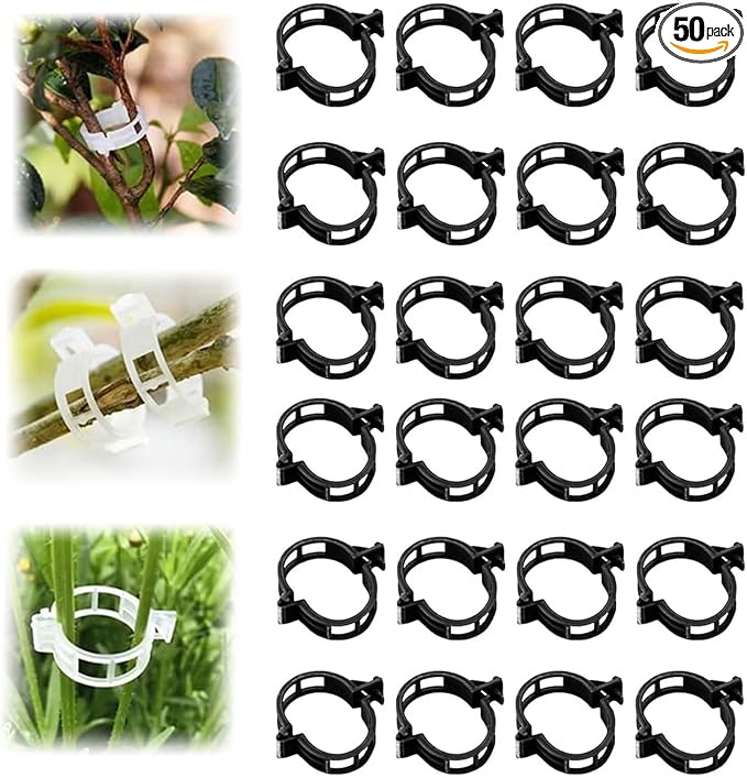Secured Plastic Plant Clip, 2025 Upgrade Plant Support Clips Reusable Garden Clips, Garden Clips for Climbing Plants, Plastic Trellis Clips Tomato Grape Vine Vegetables Plant Fixing Clips (50, Black)