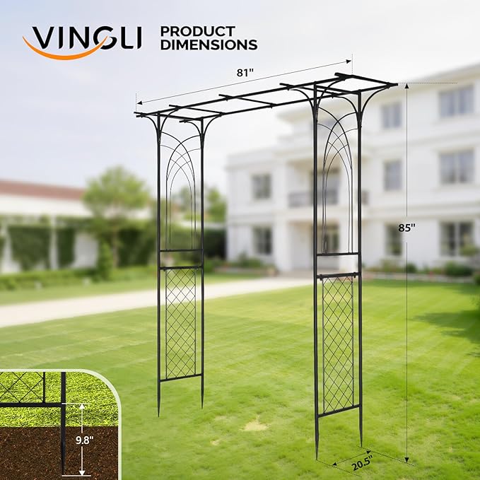 VINGLI Garden Arbor, Arch for Wedding Ceremony Party, Christmas Garden Decor Steel Garden Trellis for Plant Climbing, Pergola for Garden, Backyard, Lawn (Flat Top)