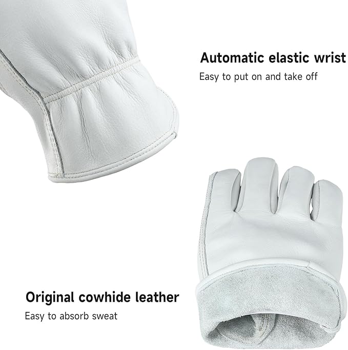 OZERO Gardening Work Gloves Men,24 Pairs Insulated Heavy Duty Cut Resistant Thorn Proof Leather Cowhide Mens Women Mechanic Garden Gloves for Driving Welding-Light Cyan Large