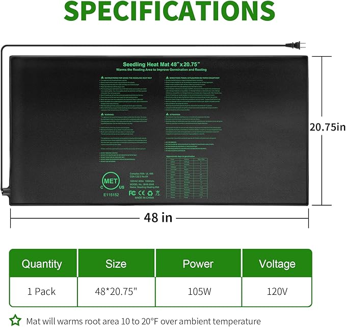 Seedling Heat Mat,20"x20.75" Heat mats for Seed Starting,Waterproof Plant Heating Mat Heating Pad for Seed Germination,Hydroponic Heating Pad Seed Starter