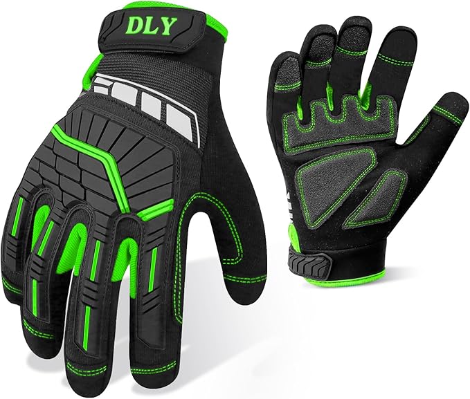 DLY Heavy Duty Work Gloves, Impact Protection Mechanic Gloves, Synthetic Leather Work Gloves, Touchscreen Capable