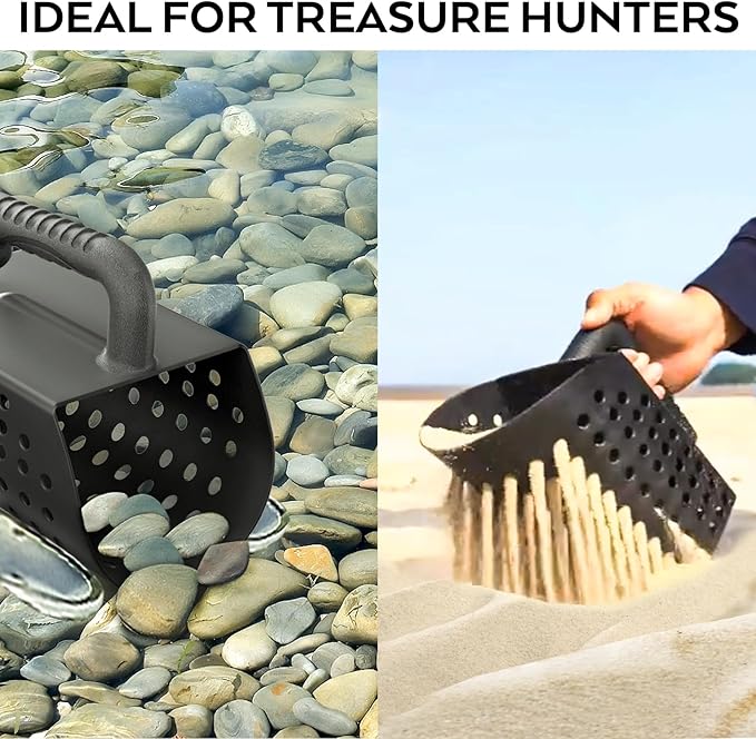 INCLY Sand Scoop & Shovel, Detecting Accessories for Kid & Adult Metal Detector, Sand Sifter Treasure Hunting & Digging Tool at The Beach & More, Black - Come with Mesh Bag