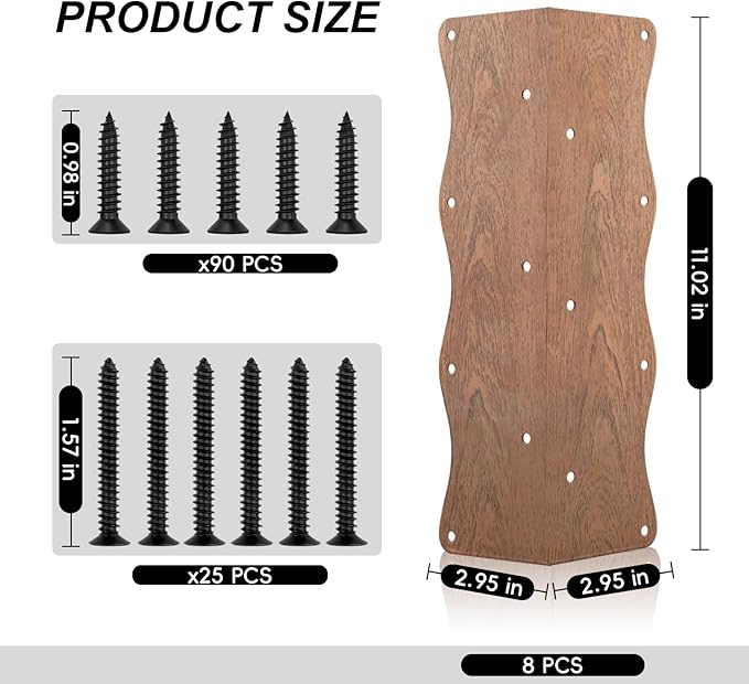 Set of 8 Raised Garden Bed Corner Brackets with Wood Screws, Rust Resistant Metal Connectors 11" x 3" x 3" for 20"-24" Beds, Raised Bed Corners for Vegetable Planter Garden Wood Grain