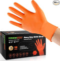 TREEGO Heavy Duty Orange Nitrile Gloves 10 Mil Disposable Rubber Work Gloves - Double Diamond Grip, Mechanic Rubber Gloves for Automotive & Industrial Use, Latex Free, 100 Count Medium