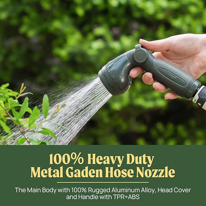 Vego Garden Hose Reel Retractable Hi-Flow Wall Mounted Hose Reel Automatic Rewind, Any Length Lock with 9 Patterns Sprayer Nozzle, Quick Connector and Adjustable shot Nozzle (Seaweed Green, 82ft)
