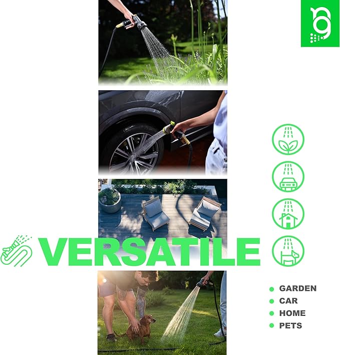Easy to Use Garden Hose 50 FT, Lightweight and Leak-Proof Heavy-Duty Flexible Water Hose 50FT with Reinforced TPE Core, 3/4" Solid Brass Fittings, Ultra-Flow Manguera Para Jardin, Built to Last