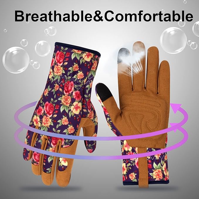 Leather Gardening Gloves for Women Thorn Proof Garden Gloves Touch Screen Working Gloves Gifts,M