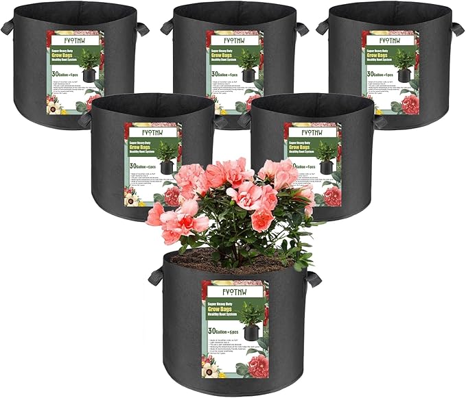 6-Pack 30 Gallon Grow Bags, 300g Non-Woven Fabric Planting Bags with Handles, Breathable Drainable Planter Bags for Vegetables, Flowers and Indoor Outdoor Gardening