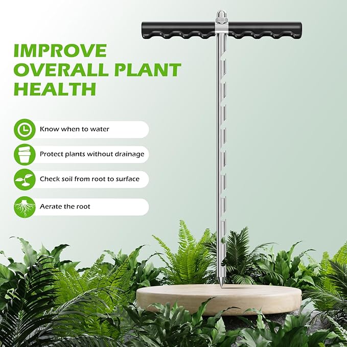 16” Monitor Soil Probe,Soil Sampler and Plant Moisture Meter,T-Handle Soil Sampler Probe Rod No Batteries Required, Root Aerator and Plant Water Monitor