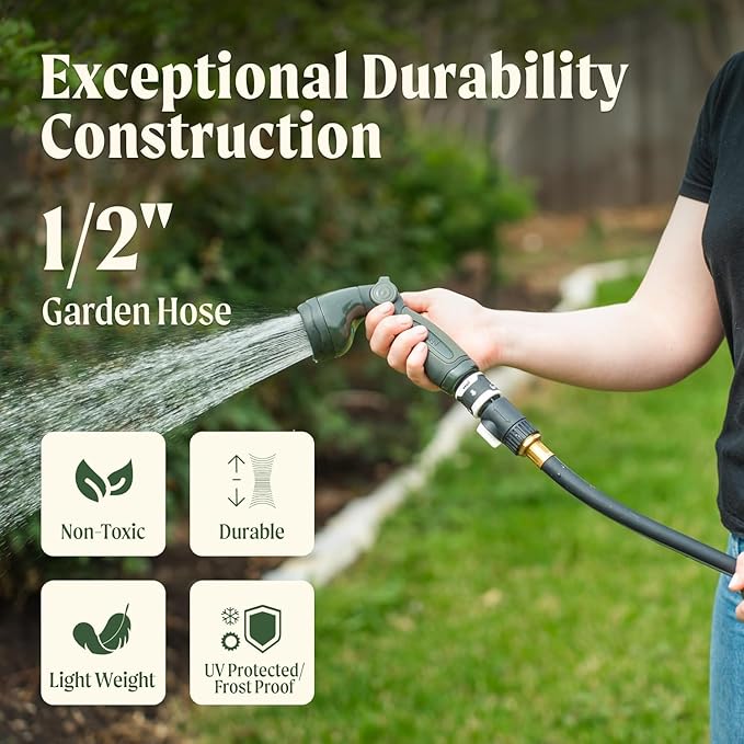 Vego Garden Hose Reel Retractable 1/2" x 100ft Wall Mounted Hose Reel Automatic Rewind, Any Length Lock with 9 Patterns Sprayer Nozzle, Quick Connector and Adjustable shot Nozzle
