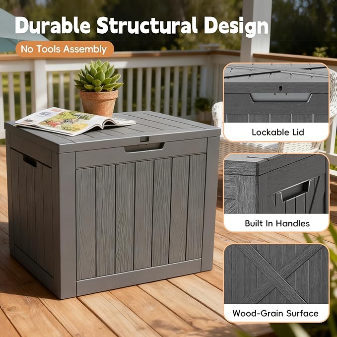 Outdoor Storage Box 22 Gallon, Deck Box Waterproof, Small Storage Bins with lids, Weatherproof Resin Lockable Storage for Secure Package Deliveries & Indoor Storage in Garden or Patio, Yard