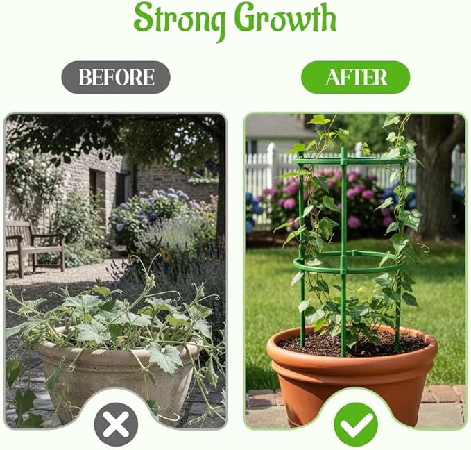 Plant Support Stakes, 2025 Upgraded Tomato Cages for Garden, Garden Flower Stakes, Round Plants Support for Indoor Outdoor Climbing Plants Vegetable Flower Pot (12, Green)