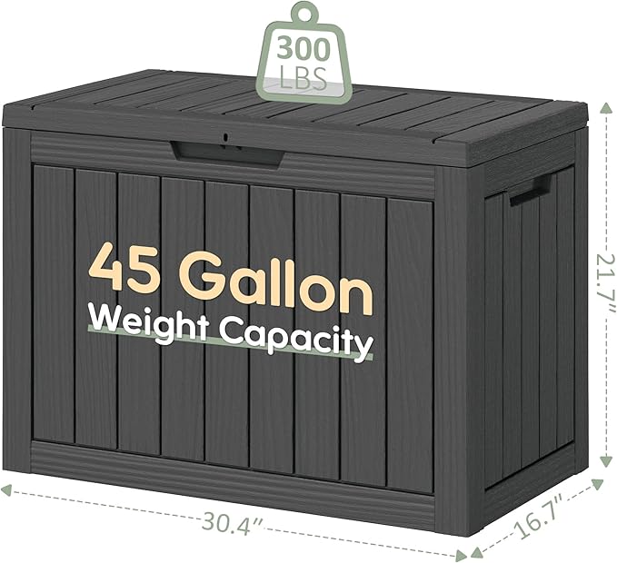 45 Gallon Outdoor Storage Box, Resin Deck Boxes Outdoor Waterproof For Patio Furniture, Garden Tools, Pool Supplies, Lockable And UV Resistant (Striped Black)