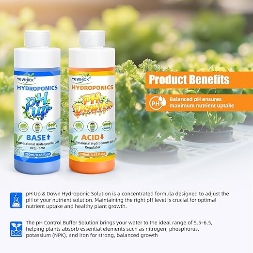 pH UP and Down for Hydroponic, Adjust The pH Balance of Reservoir Water and Nutrient Solutions in Hydroponics Growing System, pH Adjuster, pH Down Acid and pH UP Base 8.4oz