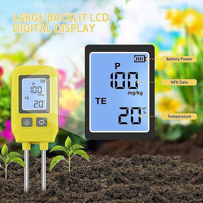 4 in 1 Npk Soil Tester, High Accuracy LCD Digital Soil Temperature Tester, Nitrogen Phosphorus Potassium & Temperature Measurement, for Garden Nutrients Lawn Plant Care Farm. ﻿