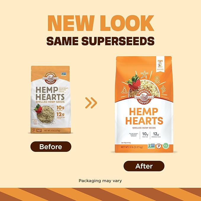 Manitoba Harvest Hemp Hearts, Shelled Hemp Seeds - 5lbs - 10g Plant Protein & 12g Omega 3 & 6 per 30g serving - Easy to Digest with 9 Amino Acids - Gluten Free, Non-GMO Project Verified