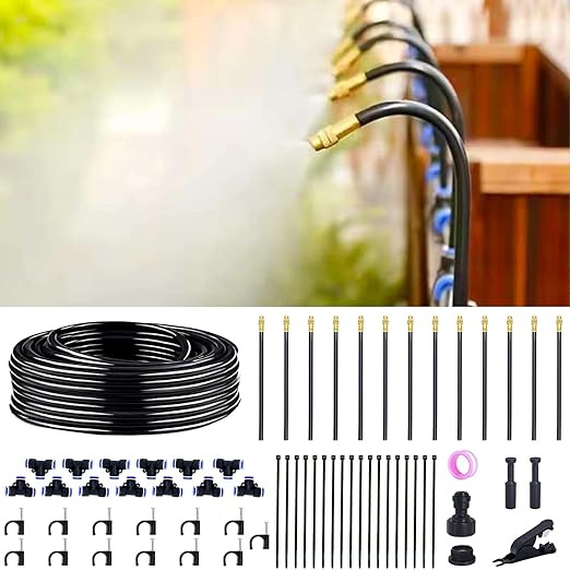 360° Adjustable Drip Irrigation System - 40FT Garden Watering System with 13 Nozzles, Garden Irrigation System, Greenhouse Accessories, Atomizing System for Yard, Lawn, Plants, 5/16 inch Tubing