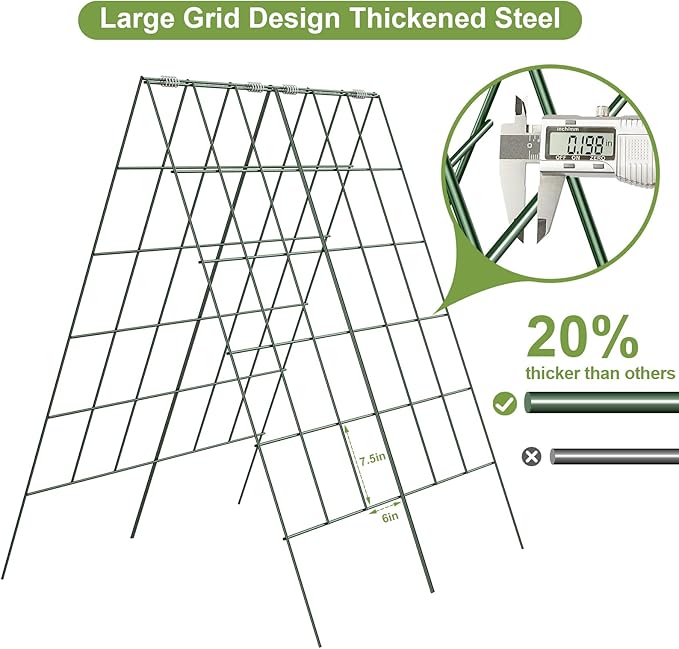 Amoskey Cucumber Trellis, Garden Trellis for Climbing Plants Outdoor, Foldable A-Frame Trellis, Cucumber Trellis for Raised Bed for Cucumbers, Peas, or Tomatoes (Green, Bold Large Grid 46''H*36'W)