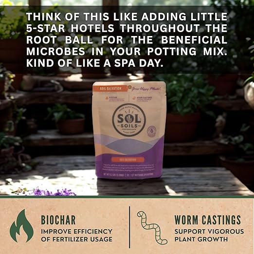 Sol Soils Sol Biotics Soil Salvation – Soil Enhancer with Microbial Booster to Enhance The Health & Vitality of Potting Mixes - Includes Worm Castings, Humic Acids & Biochar for Plants - 4oz